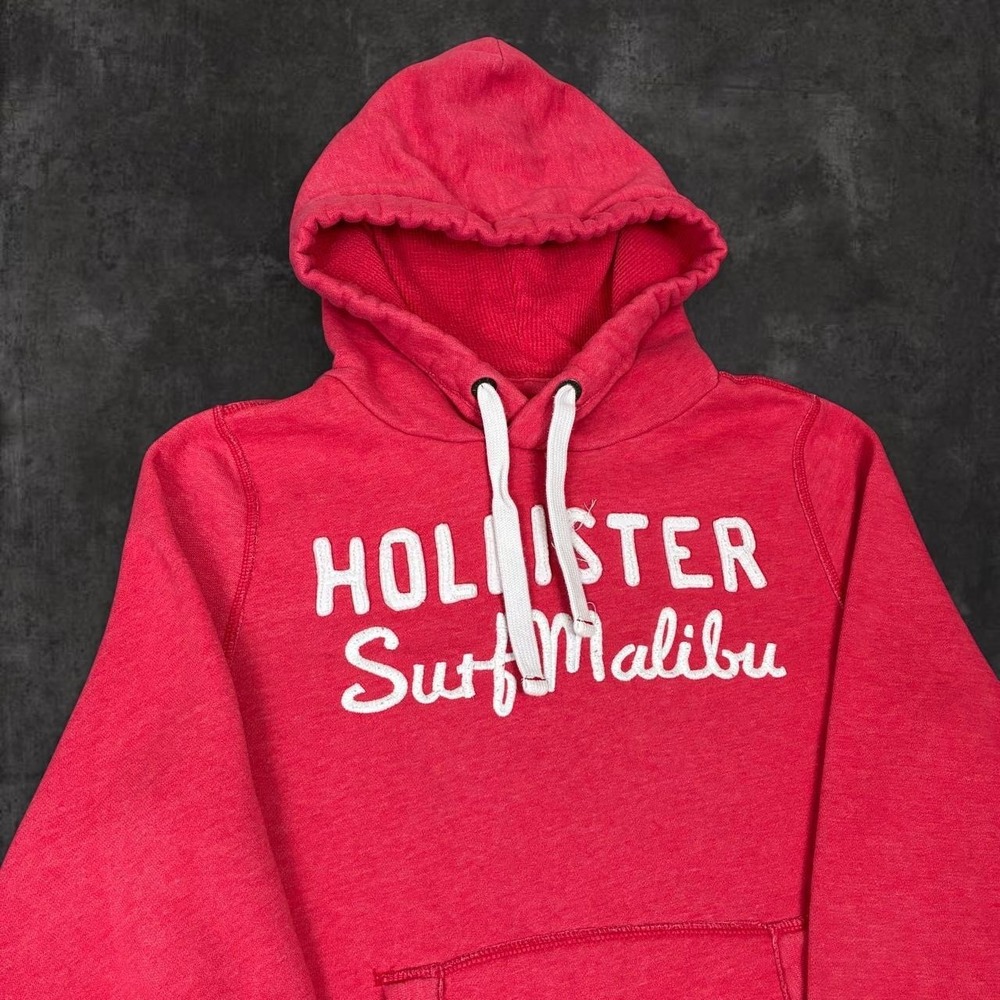 Y2K Hollister Surf Malibu Coral Red Pullover Thermal Lined Hoodie Men's Medium